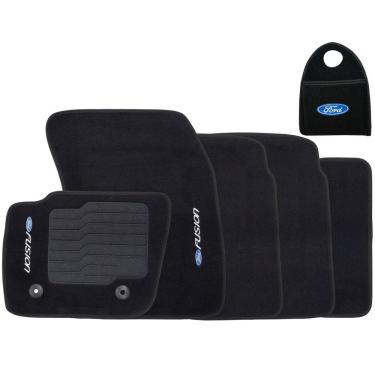 Imagem de Jogo Tapete Automotivo Carpete + Lixeira Fusion 2013 à 2019 Soft Logo Bordado Preto 6 Peças