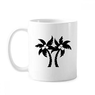 Imagem de Caneca com contorno de plantas de coqueiro preto cerâmica xícara de porcelana de café louça