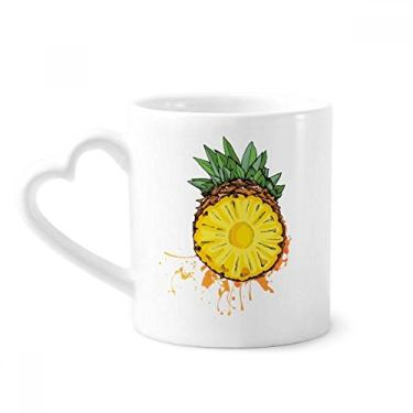 Imagem de Caneca de frutas tropicais de abacaxi amarelo caneca de café cerâmica copo de coração de vidro