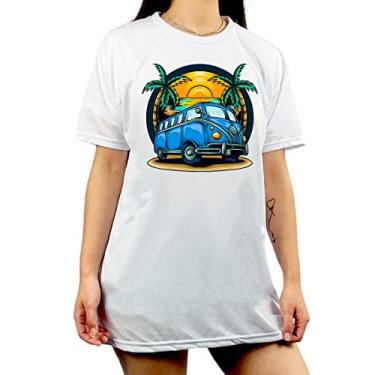 Imagem de Camisetao Feminino Branco Van Kombi Azul Tropical Hippie (M)