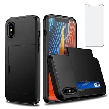 Imagem de Asuwish Capa de telefone para iPhone Xs Max com protetor de tela de vidro temperado e porta-cartão de crédito, capa carteira rígida híbrida acessórios para celular i X XR Xsmax 10x SX Xmax 10xs 10s 10