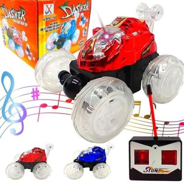 Imagem de Carro de Controle Remoto Carrinho Maluco Gira 360° Com Luz Led Da Cambalhota Iluminação Colorida Super Legal Toca Música Criança Feliz.