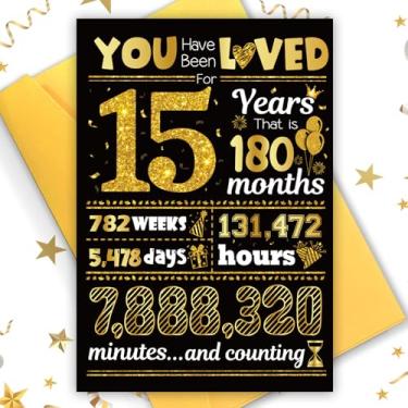 Imagem de Cartão de aniversário de 15 anos, presente TSVATE para menino de 15 anos, decorações de aniversário de 15 anos para meninos, cartão de 15 anos para filho, meninas, neto, sobrinho, filha, irmão,