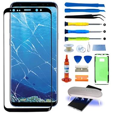 Imagem de Kit de reparo de vidro frontal original para Samsung Galaxy S8 Plus Tela de vidro externo de reposição incluindo adesivo para moldura Waterpoof, cola de reparo e kit de ferramentas de lâmpada (sem