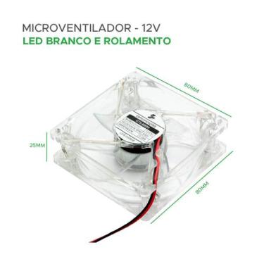 Imagem de Microventilador Ventoinha 80x80x25mm 12 Volts com Led - 5+