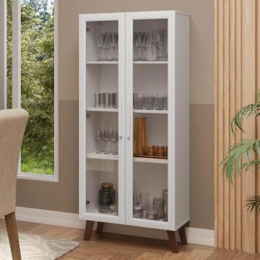 Imagem de Cristaleira 70 cm 2 Portas de Vidro com Pés Trapézio Branco/Marrom Mad
