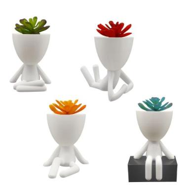 Imagem de 4 Plantas Artificiais + 4 Vasos Bob Plant - Decoração Sala - Marxgreg3