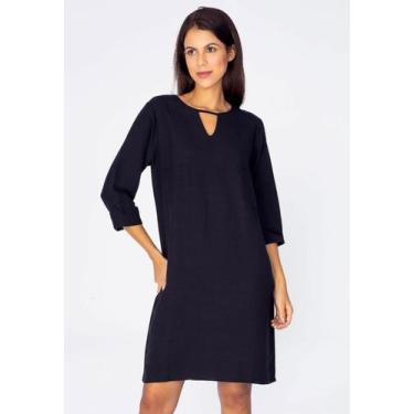 Imagem de Vestido Chemise Curto Viscose Manga 3/4 Dobrada Preto - Amazonia Vital