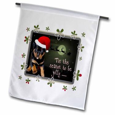 Imagem de 3dRose fl_128293_1 Filhote de cachorro Rottweiler Tis The Season a Running vestindo roupas de Natal e bandeira de jardim alegre, 30 x 45 cm