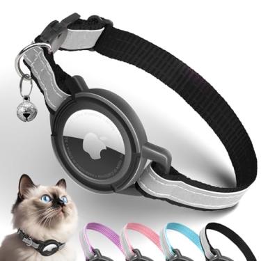Imagem de Coleira Airtag para gatos Breakaway, coleiras refletivas Odokele com suporte para Apple Air Tag para gatinhos, coleiras ajustáveis com fivela de liberação rápida de segurança para gatinhos e filhotes
