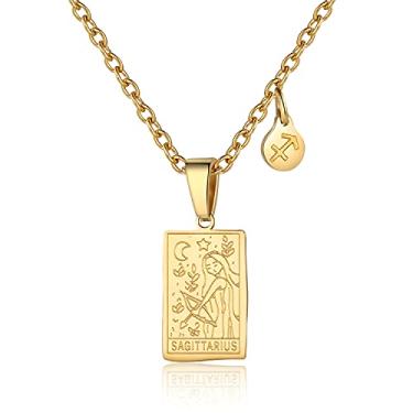 Imagem de Colar de signo do zodíaco para mulheres, pingente de cartão de tarô, dupla face, ouro, aço inoxidável, impermeável, não mancha, joia da amizade, presente para meninas, 0.74 x 0.47, Aço inoxidável, não sabe,