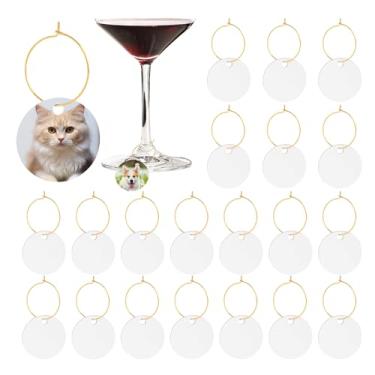 Imagem de Framendino, Pacote com 20 pingentes de taça de vinho em branco com sublimação para decoração de festa de casamento, 20 Pack, Metal, Sem Pedra Preciosa