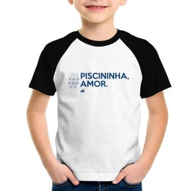 Imagem de Camiseta Raglan Infantil Piscininha amor - Foca na Moda, Branco, Preto