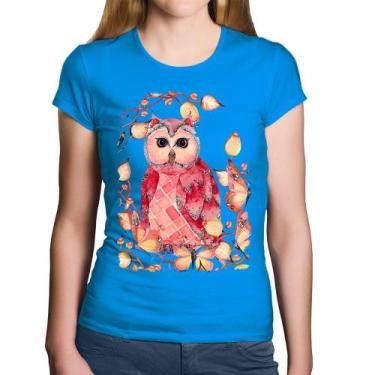 Imagem de Baby Look Algodão Coruja e Folhas - Foca na Moda, Azul, G