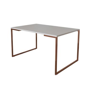 Imagem de Mesa de Jantar Industrial 6 Lugares Branca 140x90 Base Aço Cobre