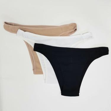 Imagem de Kit com 3 calcinhas tanga cotton delcotton 52343 chocolate/branco/preto