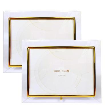 Imagem de Kit 2 Porta Retrato 20x15 Vidro Dourado Prateado Luxo - Rio Master, Do