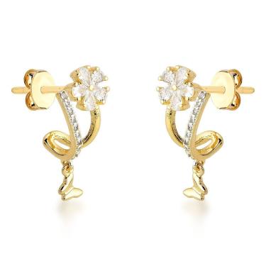 Imagem de Brincos Borboleta E Flor Em Ouro 18k Com Zircônia - Beleza Naturais
