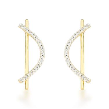 Imagem de Brinco Delicado Palito Com Onda Cravejada Banhado A Ouro 18k