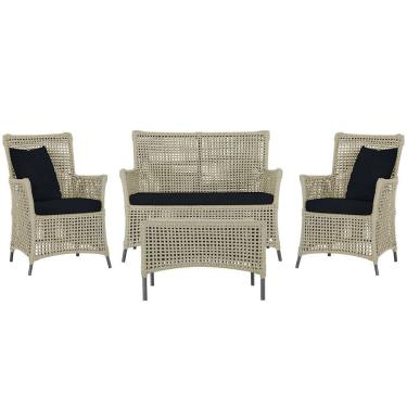 Imagem de Jogo Sofá 2 Poltronas E Mesa Igapó Preta E12 Trama Original Rami