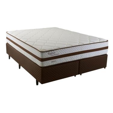 Imagem de Cama Box Queen Size Herval Regence Com Pillow Top E Molas Branco Com Marrom
