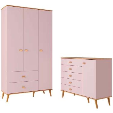 Imagem de Guarda Roupa Infantil Ternura Com 3 Portas 2 Gavetas Bartira Rosa Wood
