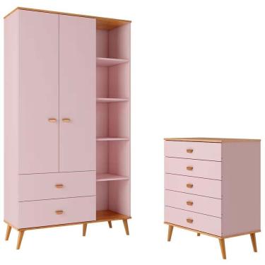 Imagem de Guarda Roupa Infantil Ternura 2 Portas, 2 Gavetas Bartira Rosa Wood