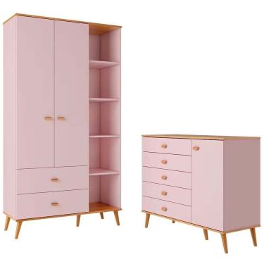 Imagem de Guarda Roupa Infantil Ternura 2 Portas, 2 Gavetas Bartira Rosa Wood