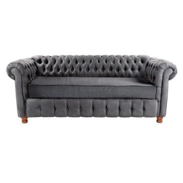 Imagem de Conjunto de 2 Sofás Chesterfield Luiz XV 2,00M Suede Cinza Chumbo sala