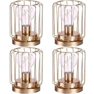 Imagem de Kit 4 Abajur De Mesa Geométrico Lâmpada LED Metal Dourado