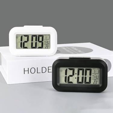 Imagem de Mini Relógio De Mesa Inteligente, Despertador Digital, LED, Calendário, Temperatura, Luz Noturna, 9 x 5,5 x 3 cm, Preto ou Branco (SORTIDO)