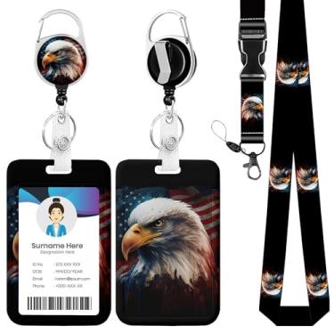 Imagem de Cordão de carretel para crachá Black Eagle, porta-crachá de identidade, clipes retráteis para médico, enfermeira, professor, escritório, estudante