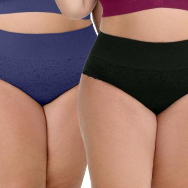 Imagem de Kit com 2 Calcinhas Biquíni Com Renda Sem Costura Plus Size Mirtilo e 