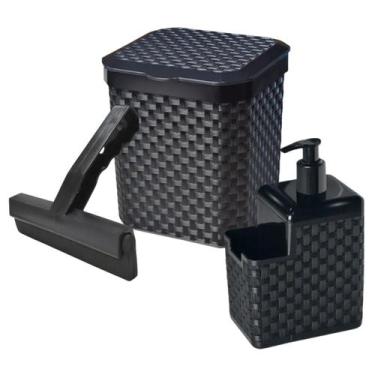 Imagem de Kit Jogo Pia Porta Detergente + Lixeira 5l + Rodinho Cozinha - Arqplas