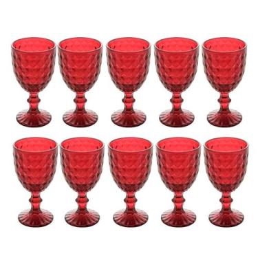 Imagem de Jogo 10 Taça de Vidro Água Suco Roman Vermelho Wolff 345ml