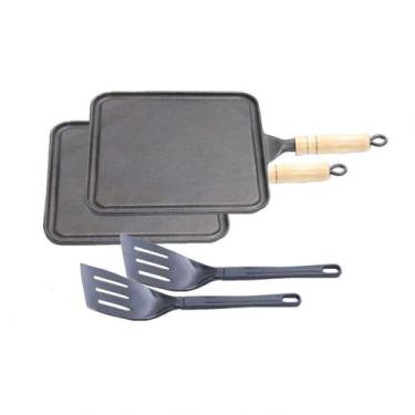 Imagem de Kit 2 Bifeteiras Antiaderente Lisa 23X23Cm E 2 Espátulas - ALUMÍNIOS V