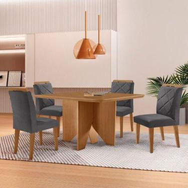 Imagem de Mesa Evora 90 Mdf Com 4 Cadeiras Melissa Veludo Grafite Naturalle - MO