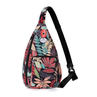 Imagem de HUA ANGEL Bolsa tiracolo para homens e mulheres, leve, acima do ombro, bolsa de dia, vários bolsos para viagens, caminhadas, academia, Folha de bordo vermelha