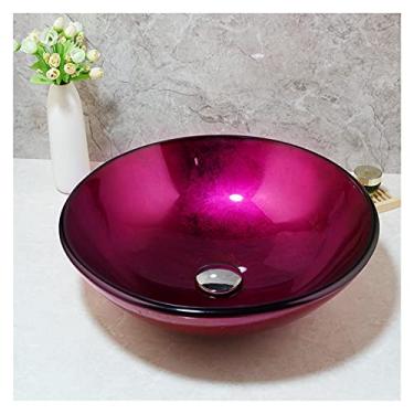 Imagem de CUTPOIY Pia de banheiro de bancada exclusiva de vidro temperado pia de vaso de banheiro bancada armário de banheiro banheiro vaidade rosa vermelha pia pia pia de banheiro