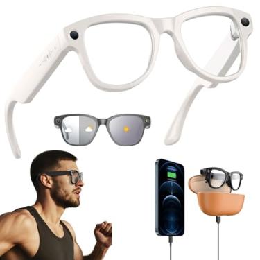 Imagem de AI Óculos Inteligentes Com Estojo De Carregamento De 3600mAh, 800W Óculos Inteligentes Bluetooth Com Chat GPT, Óculos Anti-Luz Azul, Gravação De Vídeo 1080P(White+Brown case)