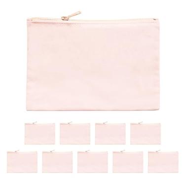 Imagem de ModParty Bolsas de cosméticos de lona – Conjunto de 10 – 21,6 cm x 15,2 cm Bolsas de maquiagem com zíper – Tela em branco para presente personalizado – Bolsas de Higiene Pessoal de Viagem por Atacado