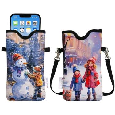 Imagem de Tainada Bolsa de neoprene masculina e feminina com alça transversal/cordão de pescoço para iPhone 16/15/14 Pro Max, 16/15/14 Plus, Samsung S25, A55, Google Pixel 9 (tema de inverno)