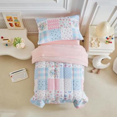 Imagem de Juego de Ropa de Cama Infantil Joyreap Patchwork Rosa y Azul 107x145 c