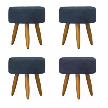 Imagem de Kit 04 Puff Decorativo Redondo - Azul Marinho Azul Marinho