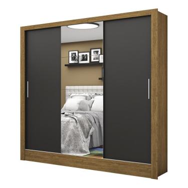 Imagem de Guarda Roupa Roupeiro Santiago Plus 3 Portas De Correr Com Espelho Central 3 Gavetas Carioca Cinamomo Preto