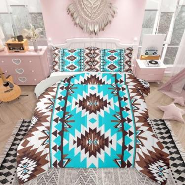 Imagem de jejeloiu Conjunto de edredom infantil boêmio para todas as estações, com 1 fronha, microfibra asteca, roupa de cama solteiro tribal para decoração de quarto, edredom respirável, macio e leve