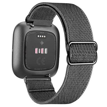 Imagem de Pulseira de nylon elástico ajustável compatível com Fitbit Versa/Versa 2/Lite/SE para mulheres e homens, pulseira de substituição de tecido macio e respirável, cinza