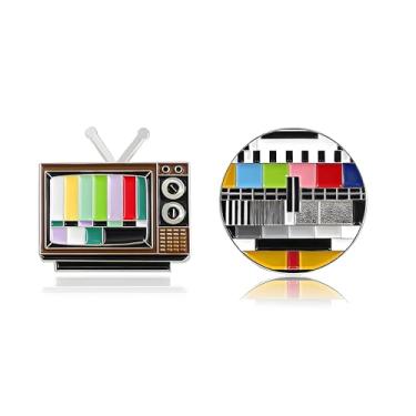 Imagem de coadipress Broche esmaltado clássico vintage para TV TV para mulheres, retrô, sem sinal, tela colorida, emblemas de televisão, Middle, Liga de aço, Sem Pedra Preciosa