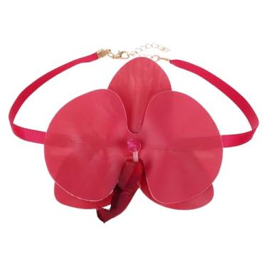 Imagem de PATIKIL Colar gargantilha de orquídea borboleta, colar de flor de borboleta para mulheres, corrente de corda longa ajustável, One Size, Algodão, Âmbar