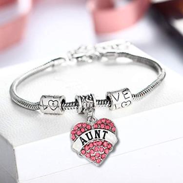 Imagem de Pulseira de coração de cristal para mãe filha Mimi Nana avó tia irmã sobrinha pulseira presente de aniversário de Natal para mãe filha Mimi Nana avó tia irmã sobrinha, One Size, Liga de aço, Sem Pedra